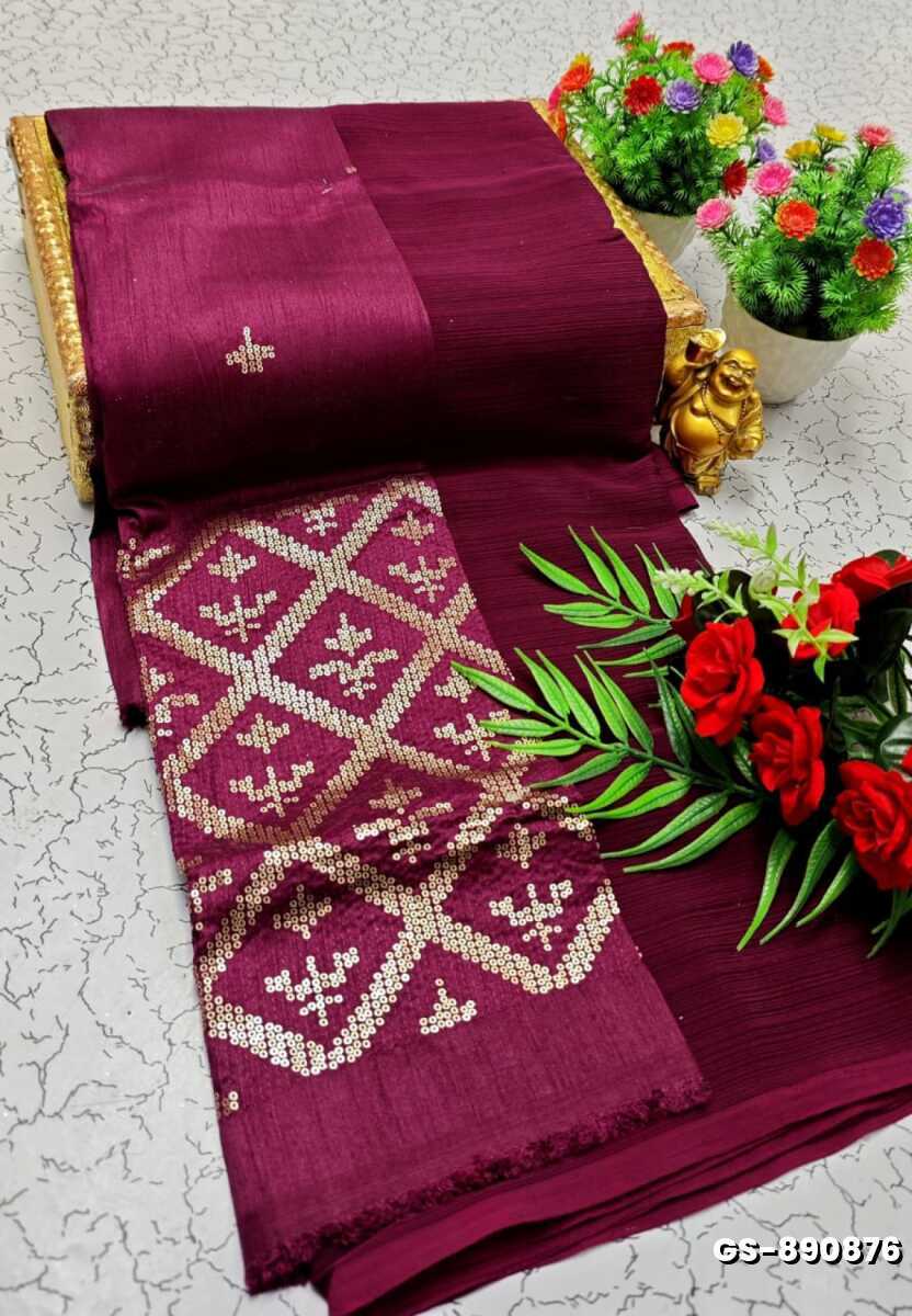 GEORGETTE FANCY SOFT SILK SAREES WITH BLOUSE MODERN FANCY ITEM SAREES - PLUM COLOUR (2)