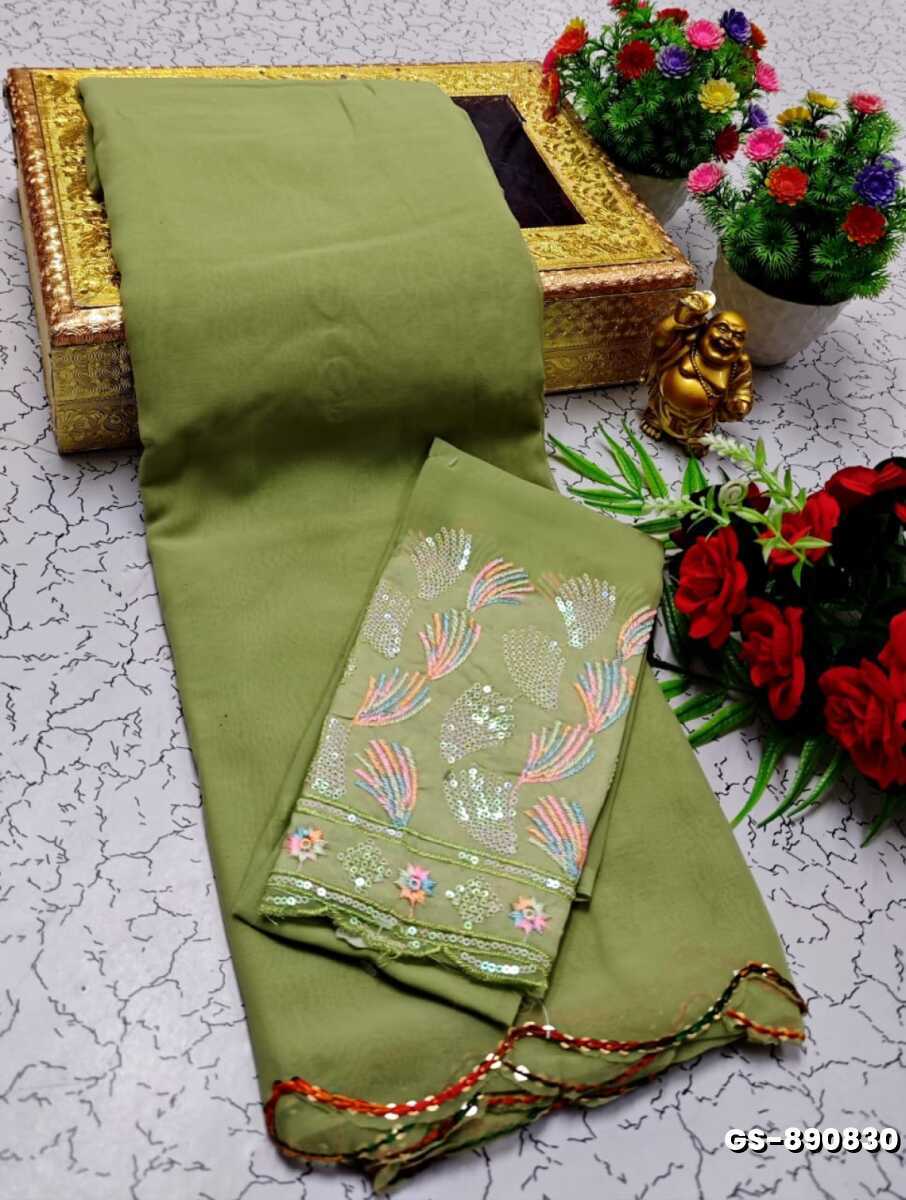 GEORGETTE FANCY SOFT SILK SAREES WITH BLOUSE MODERN FANCY ITEM SAREES - PESTA GREEN (1)