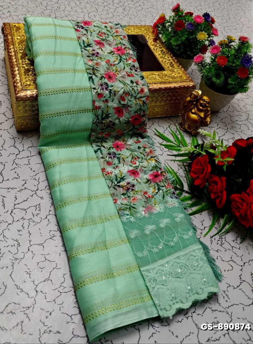GEORGETTE FANCY SOFT SILK SAREES WITH BLOUSE MODERN FANCY ITEM SAREES - EMERALD COLOUR