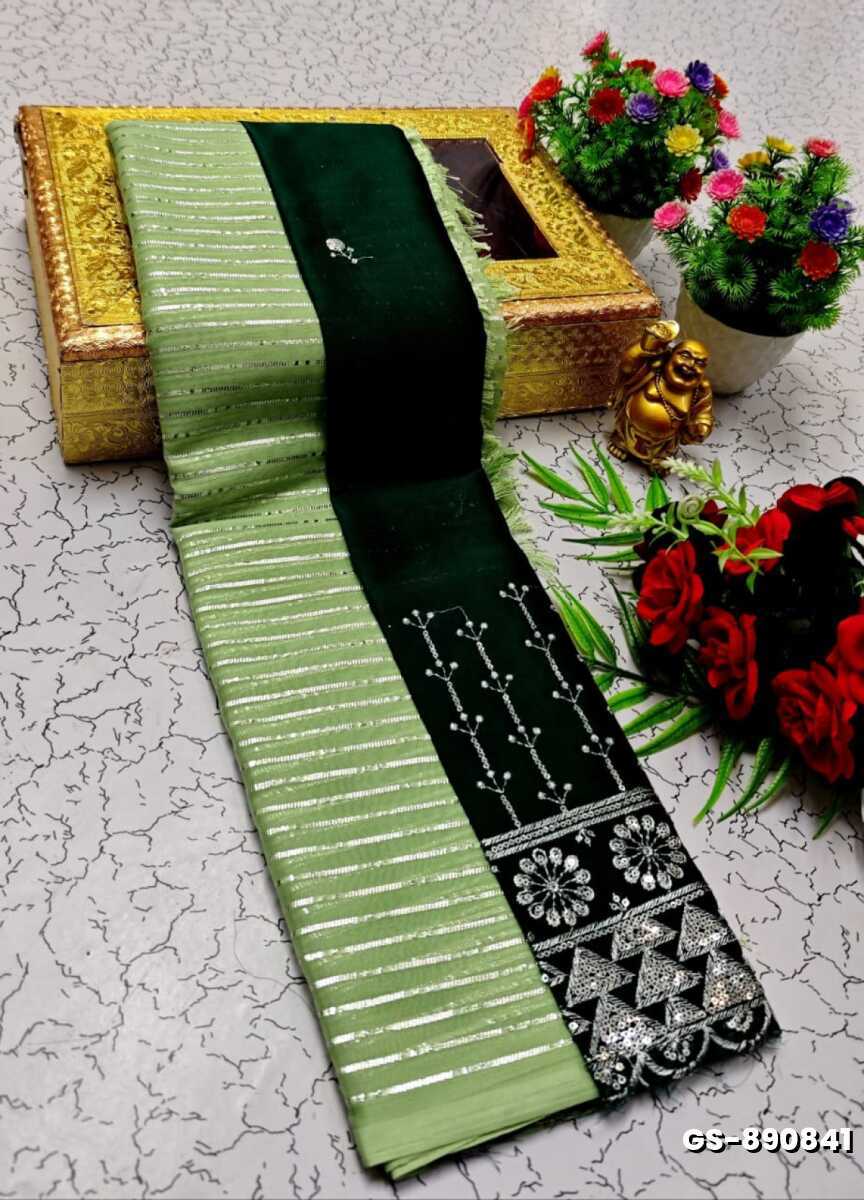 GEORGETTE FANCY SOFT SILK SAREES WITH BLOUSE MODERN FANCY ITEM SAREES - LIGHT GREEN (3)