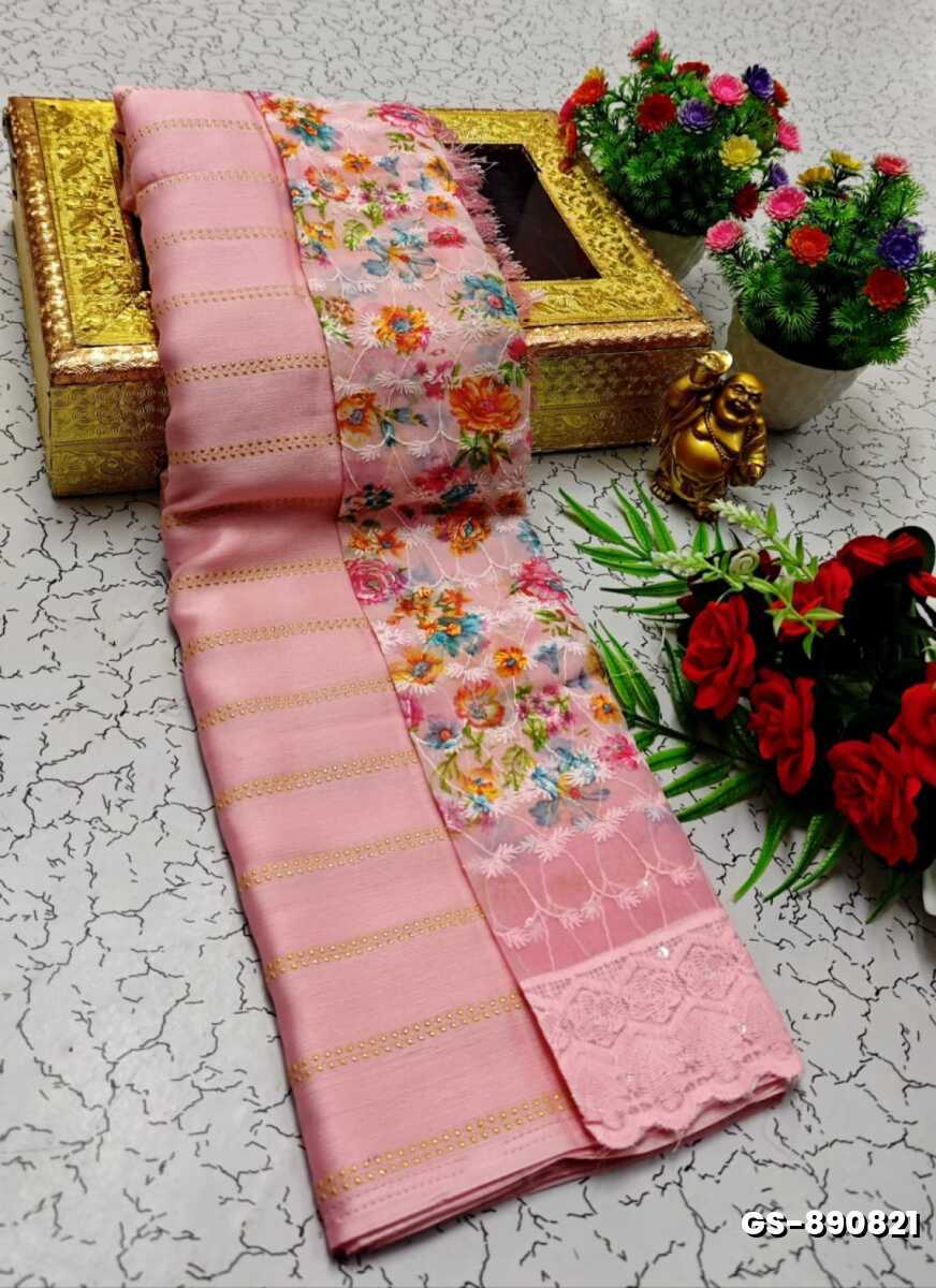 GEORGETTE FANCY SOFT SILK SAREES WITH BLOUSE MODERN FANCY ITEM SAREES - BABY PINK (2)