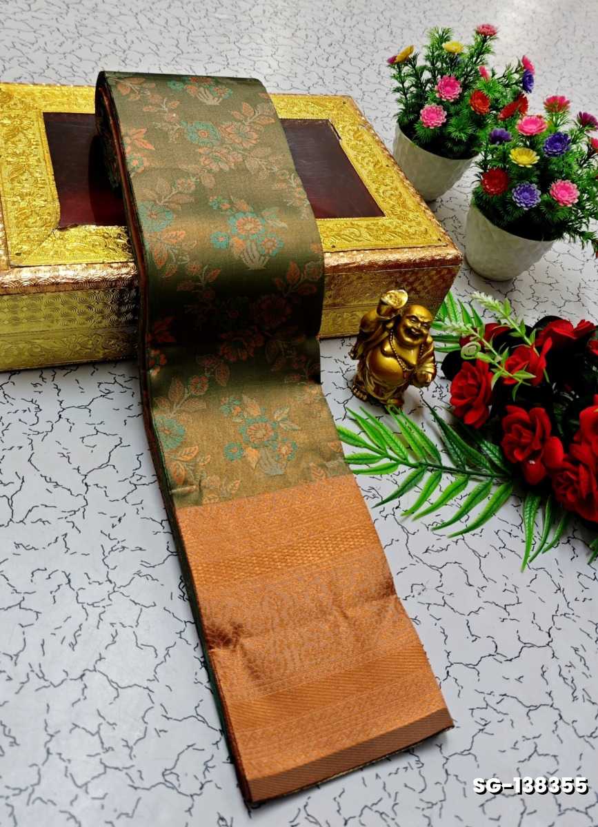 KUBERA ELITE BRIDAL RAPIER FANCY LIGHT WEIGHT SILK TYPE SAREES FUNCTION WEAR SAREE COPPER ZARI MIXED DESIGN - MILD GOLD