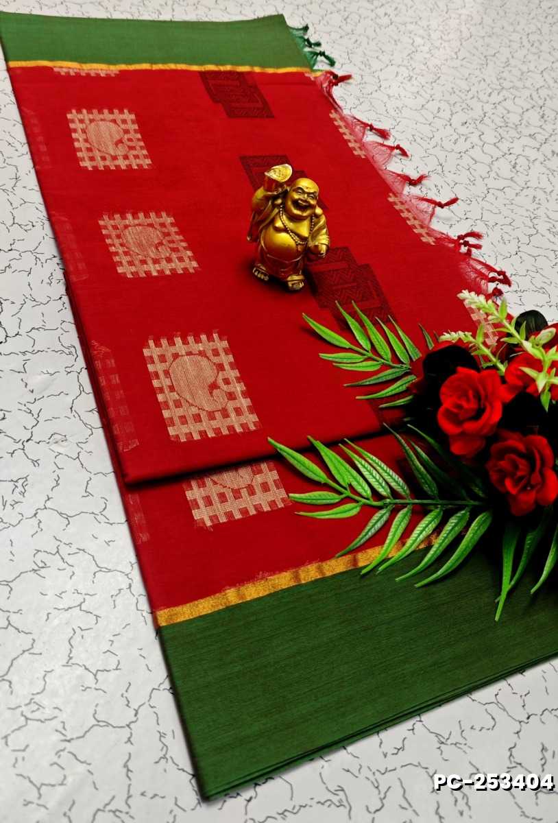 PURE COTTON HAND WORK BUTTAS SAREES –  OFFICE WEAR AND SUMMER SPECIAL COLLECTION - RED