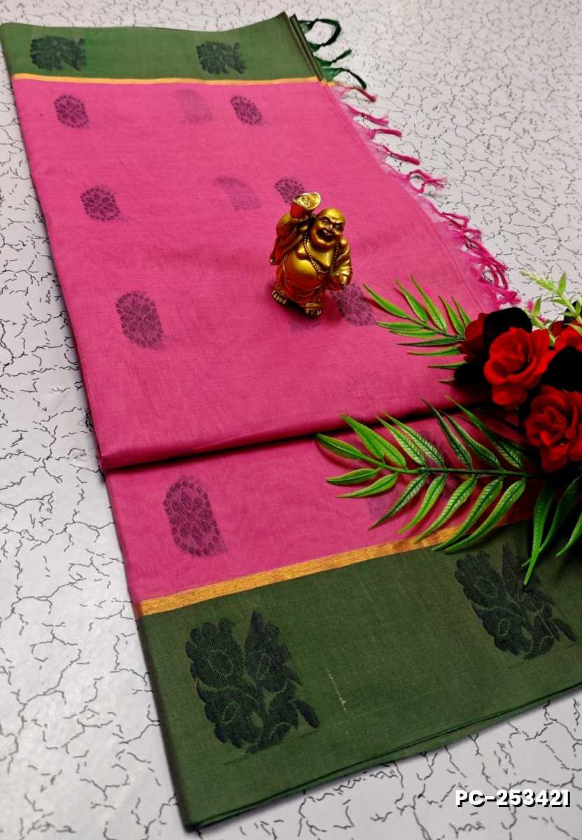 PURE COTTON HAND WORK BUTTAS SAREES –  OFFICE WEAR AND SUMMER SPECIAL COLLECTION - BABY PINK