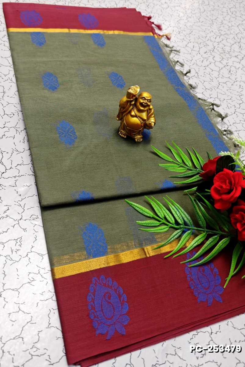 PURE COTTON HAND WORK BUTTAS SAREES –  OFFICE WEAR AND SUMMER SPECIAL COLLECTION - SLATE COLOUR