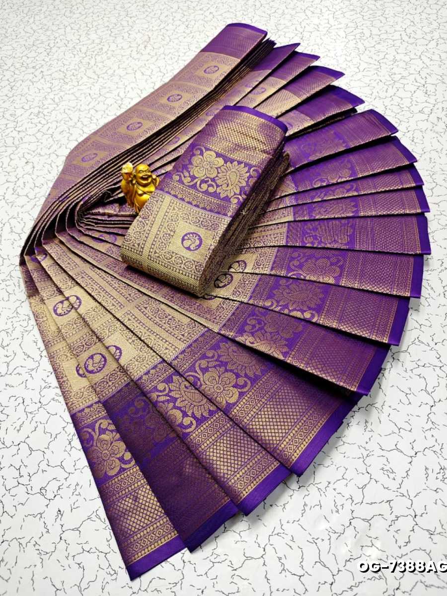 A "one gram gold trending tissue saree" typically refers to a saree made from a lightweight, sheer fabric known as tissue - LAVENDER DARK (4)