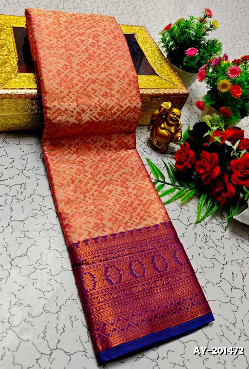 Ayusha Pattu Saree  Pure Silk with Grand Zari Work - CORAL COLOUR (1)