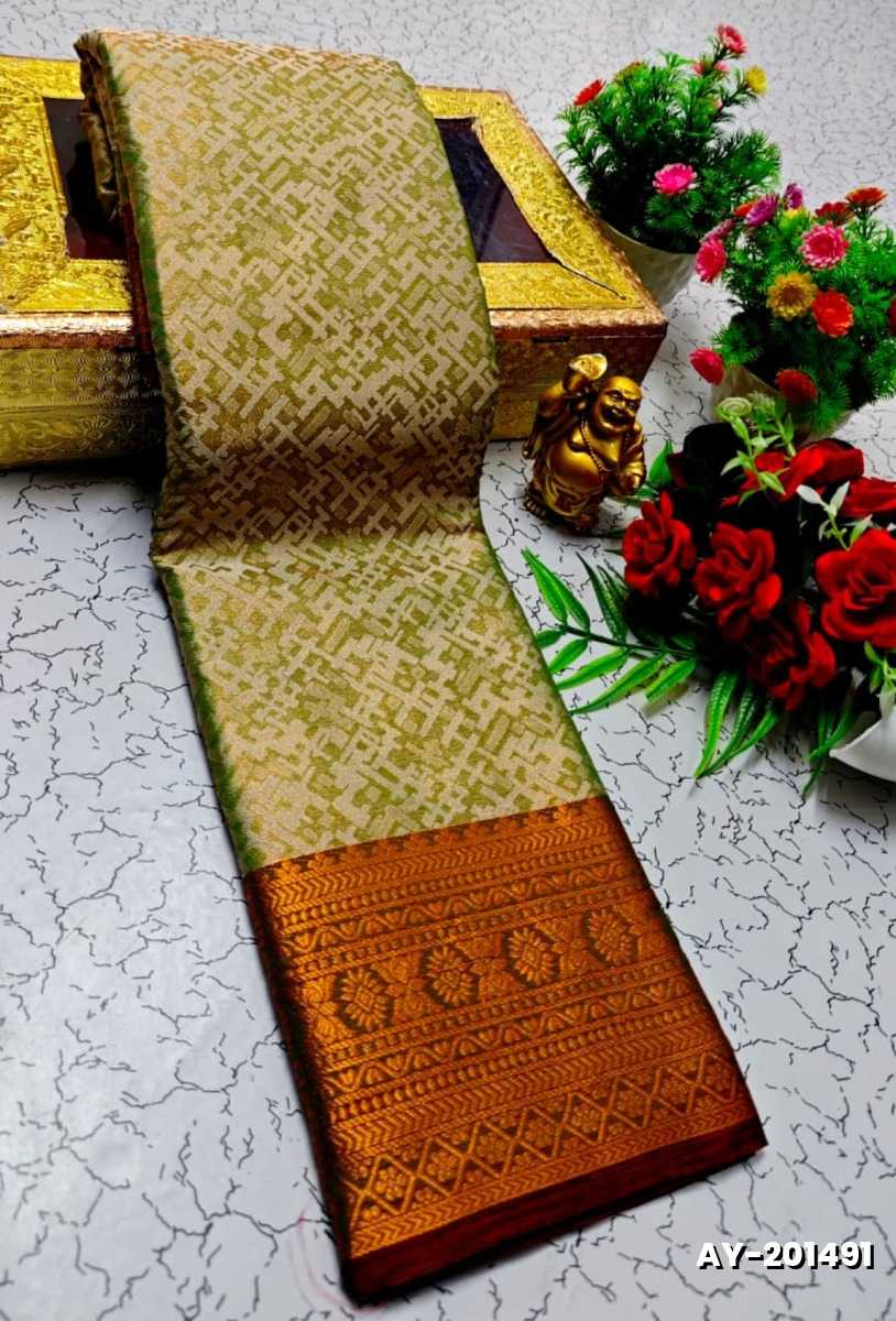 Ayusha Pattu Saree  Pure Silk with Grand Zari Work - LIGHT OLIVE (1)