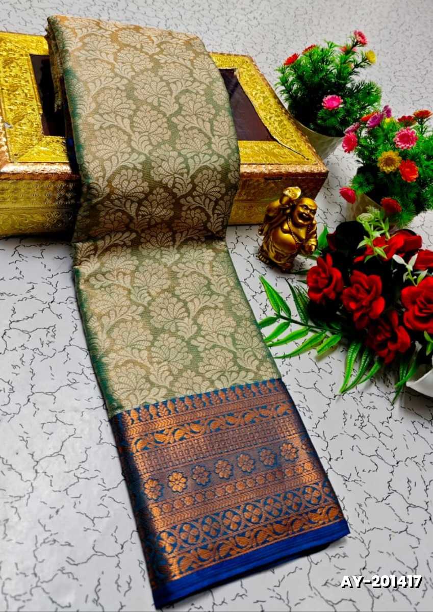 Ayusha Pattu Saree  Pure Silk with Grand Zari Work - OLIVE GREEN (1)