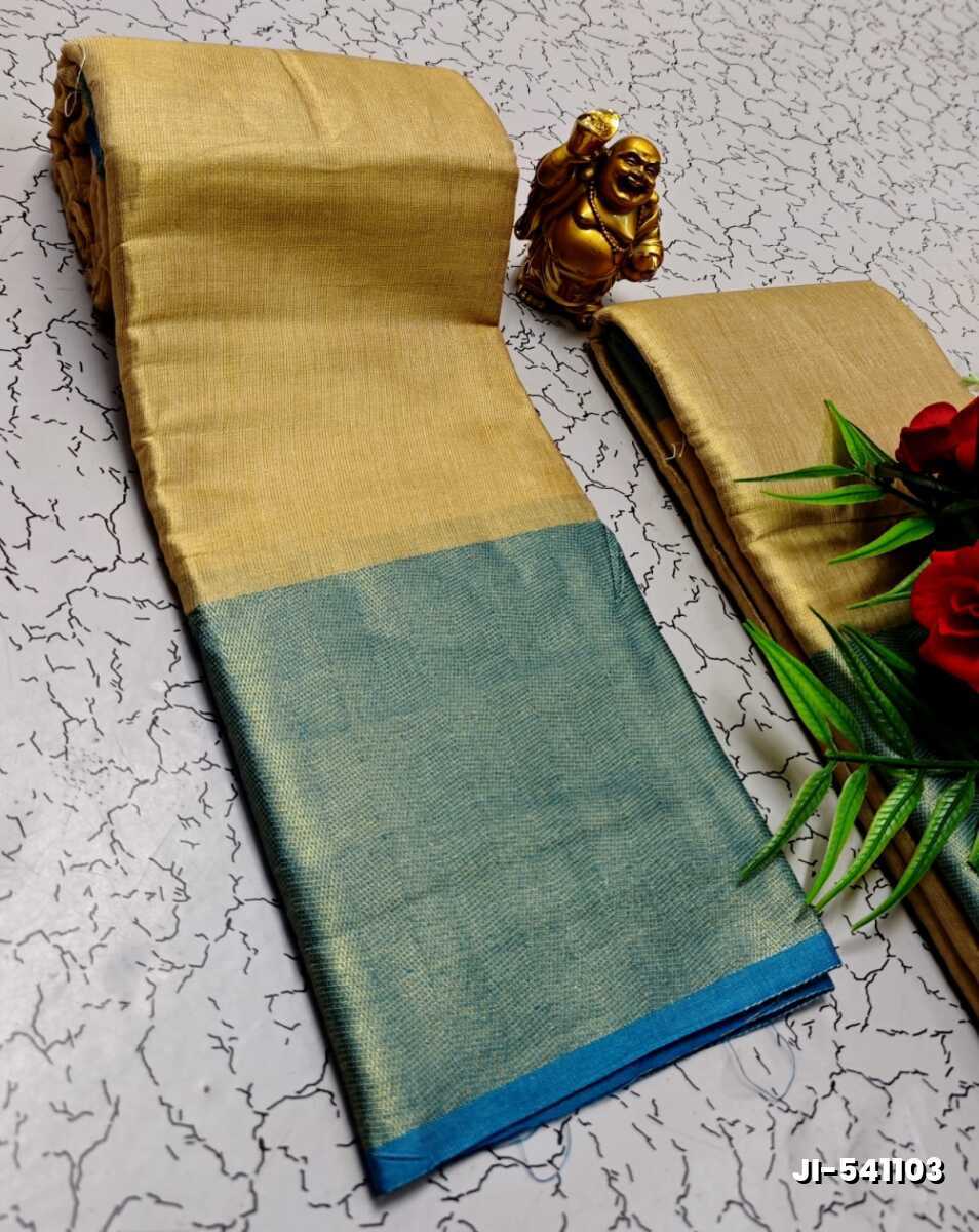 Jyothika inspired trending linen tissue type silk sarees - GOLD (1)