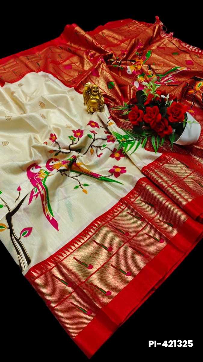 Luxurious Soft Silk Paithani Saree - Effortless Elegance in Traditional Weaves - WHITE