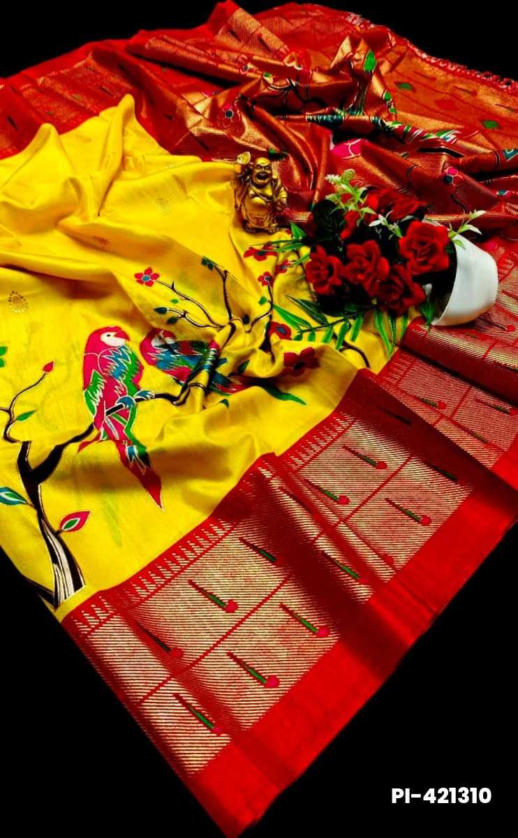 Luxurious Soft Silk Paithani Saree - Effortless Elegance in Traditional Weaves - YELLOW