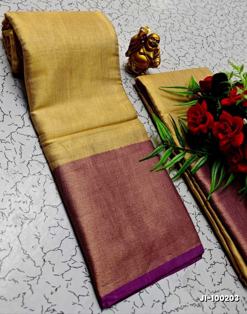 Jyothika inspired trending linen tissue type silk sarees - GOLD (3)