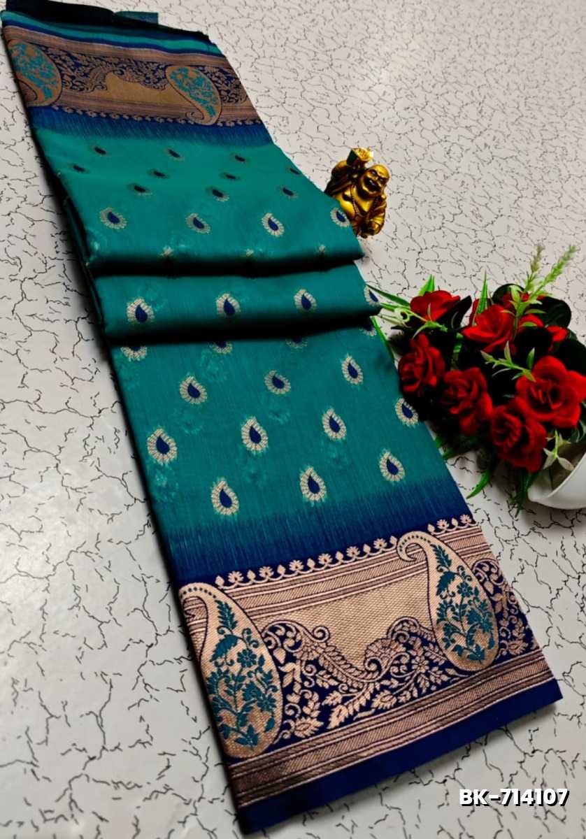 Banarasi with our banarasi cotton fabric — a beautiful fusion of classic artistry and breathable comfort wear saree - TEAL COLOUR (1)