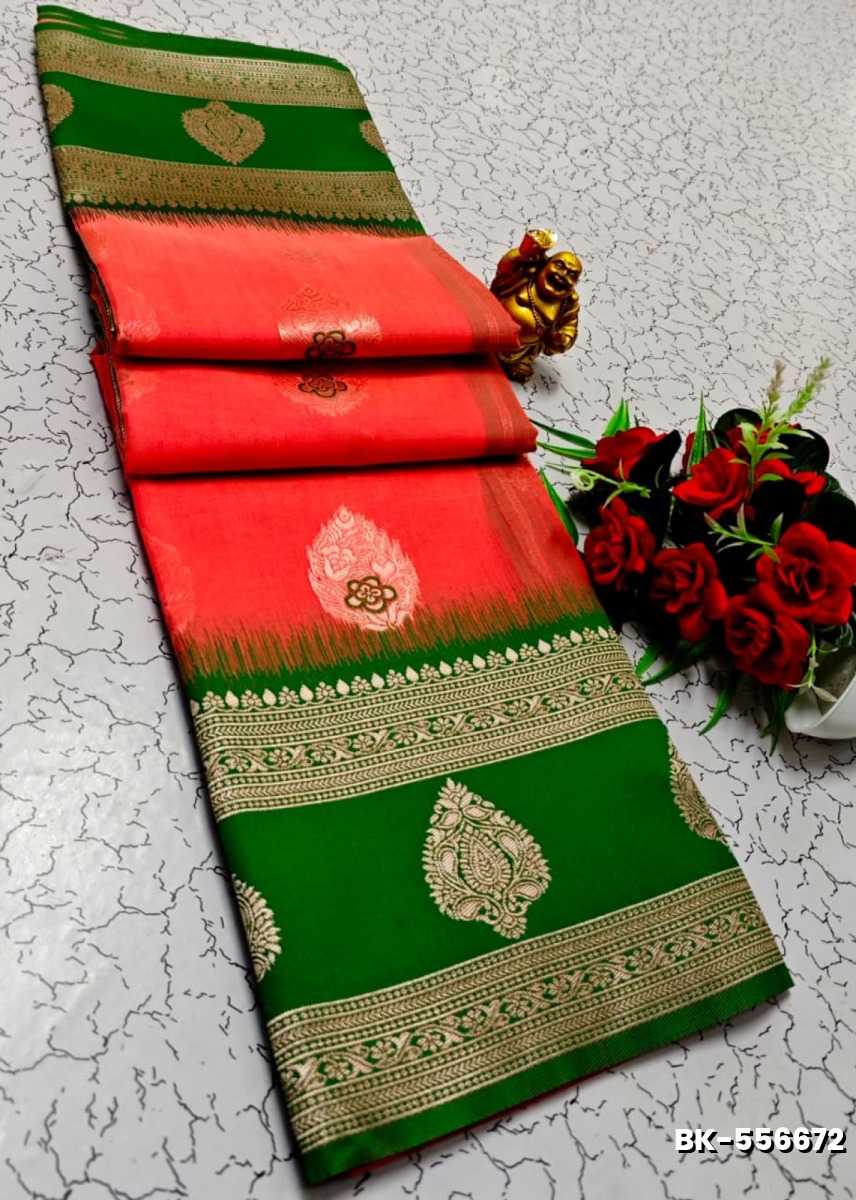 Banarasi with our banarasi cotton fabric — a beautiful fusion of classic artistry and breathable comfort wear saree - CORAL COLOUR (2)