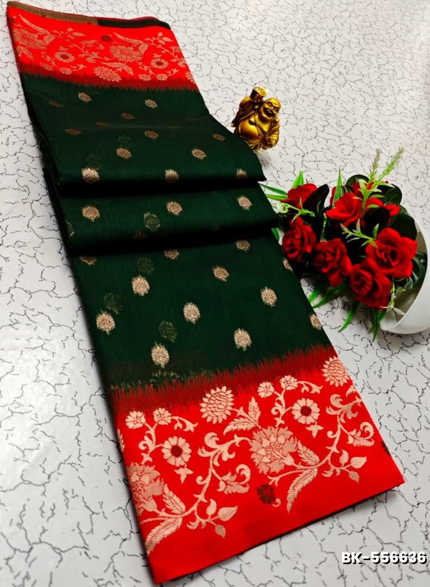 Banarasi with our banarasi cotton fabric — a beautiful fusion of classic artistry and breathable comfort wear saree - BOTTLE GREEN (2)
