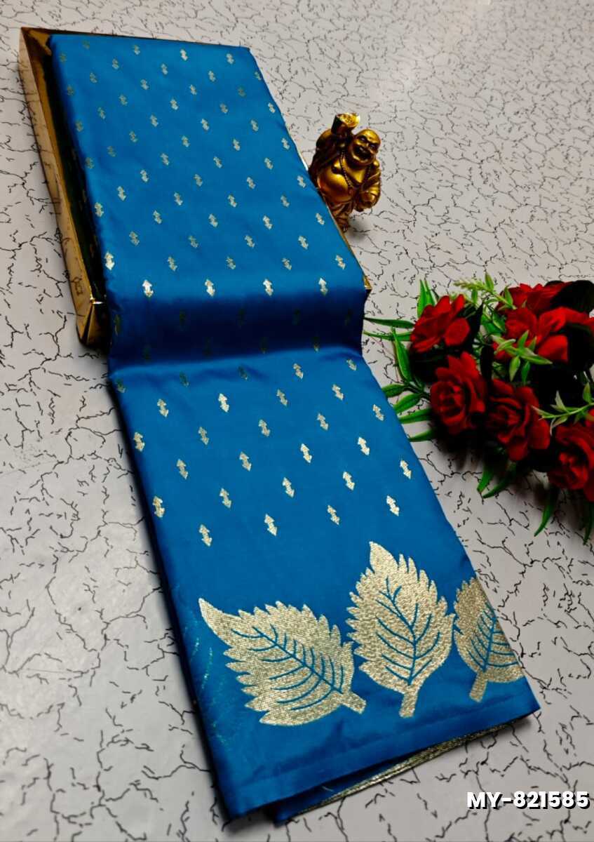 Premium Quality Mulberry Soft Silk Saree with All-Over Zari Buttas - BLUE SHADE