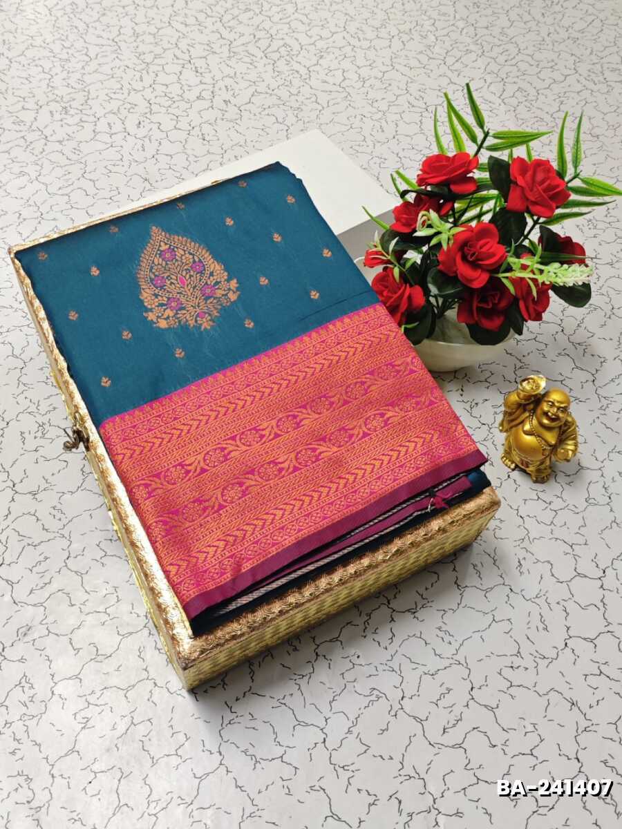 1000 Butta premium Soft Silk Saree weddings, festivals, traditional Wear - TEAL COLOUR (2)