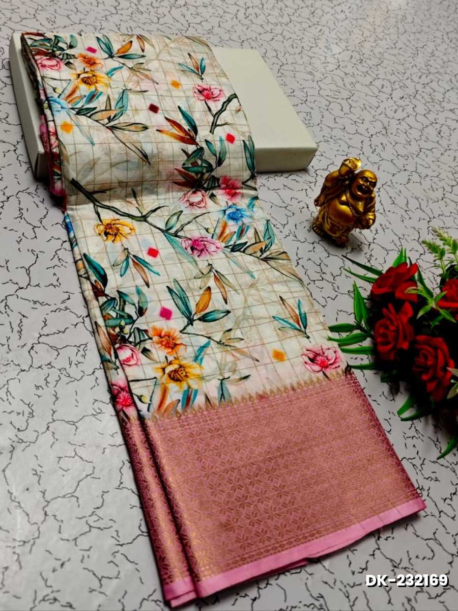 Elegant Floral Dola Silk Saree with Zari Border - BEIGE COLOUR (4)