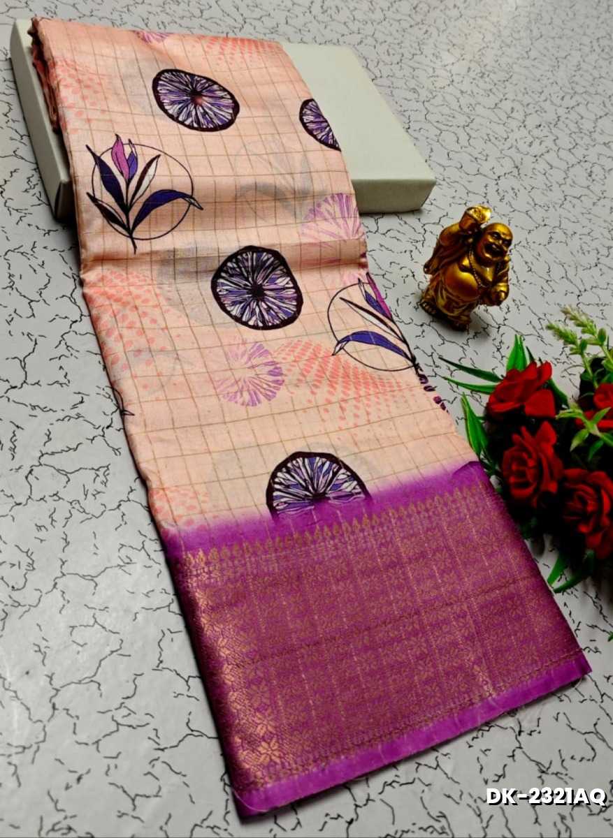 Elegant Floral Dola Silk Saree with Zari Border - LITE PEACH (1)