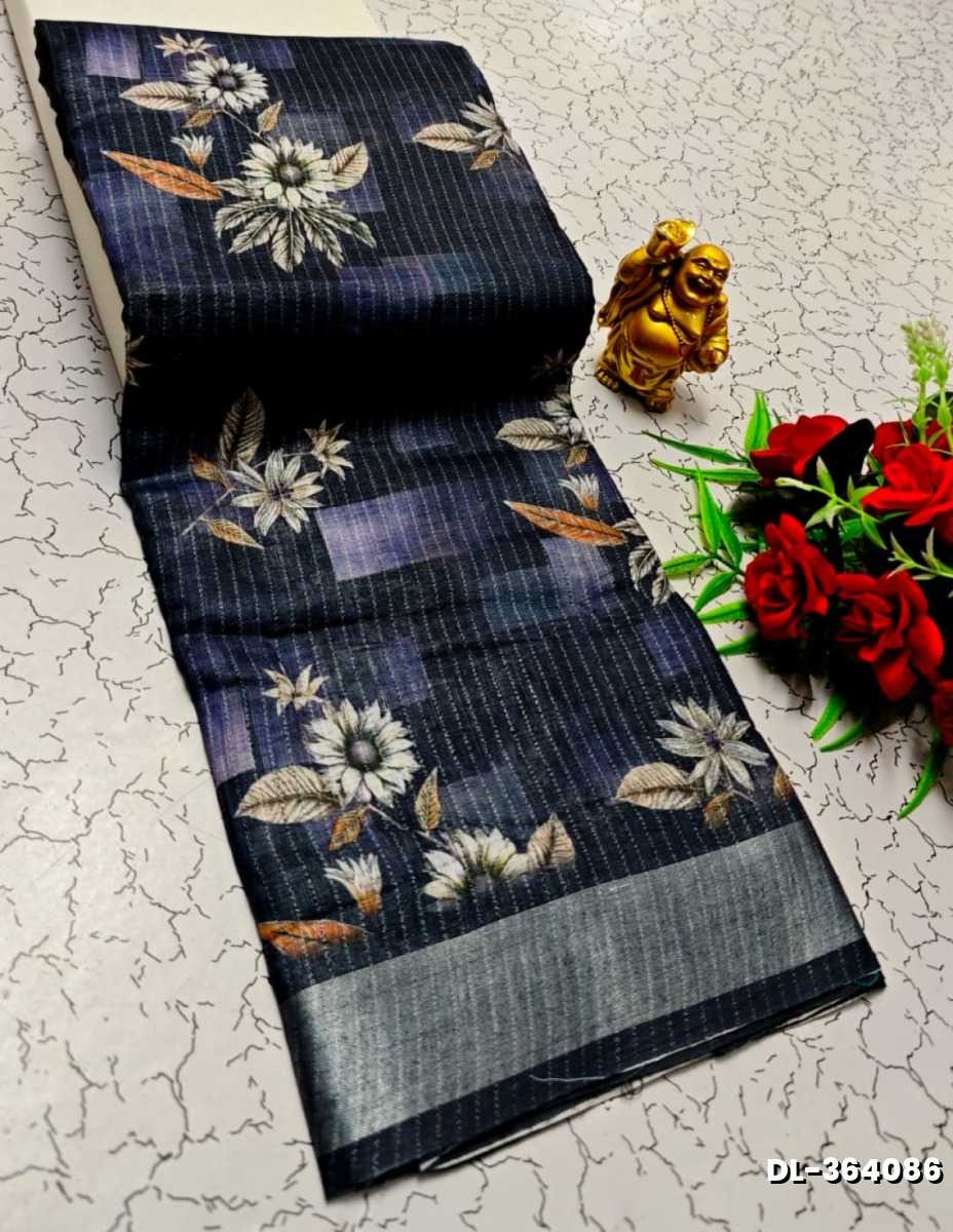 Digital printing linen cotton  trending sarees - R BLUE