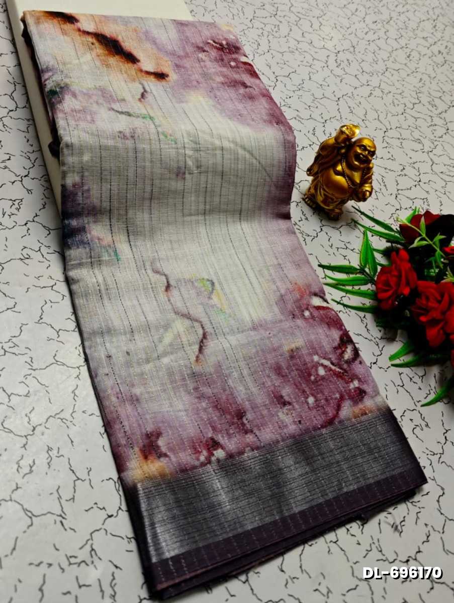 Digital printing linen cotton  trending sarees - IVORY COLOUR (1)