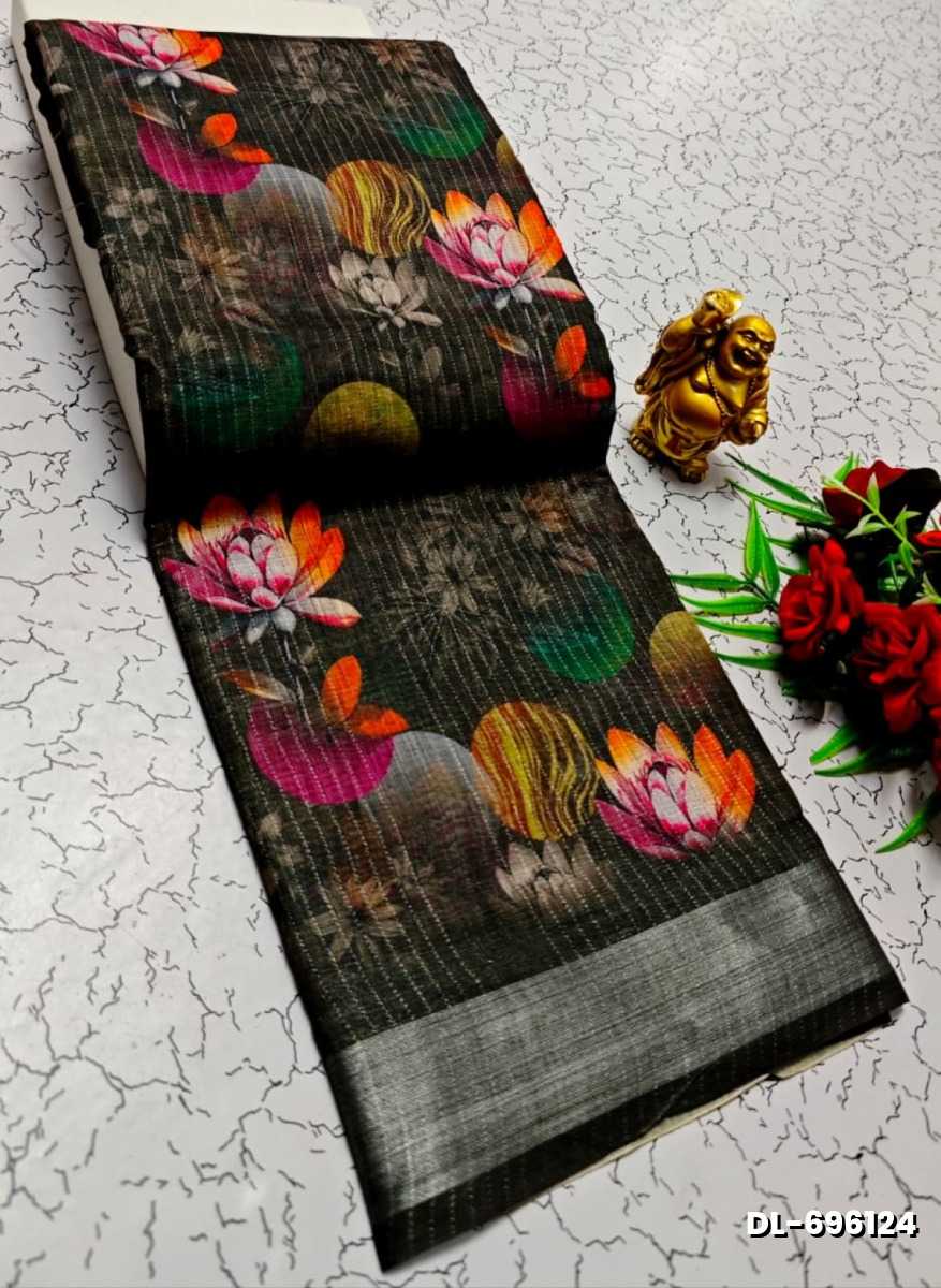 Digital printing linen cotton  trending sarees - COFEE COLOR