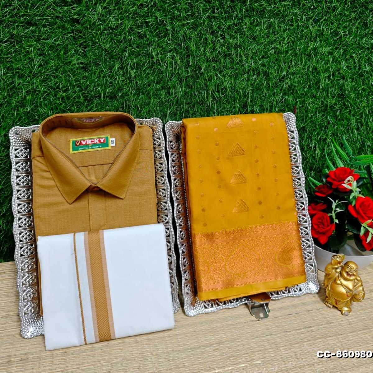 COUPLE COMBO MATCHING AND MATCHING TRADITIONAL SET MATCHING COMBO FOR FESTIVAL SEASONS - TANGERINE COLOUR (1)