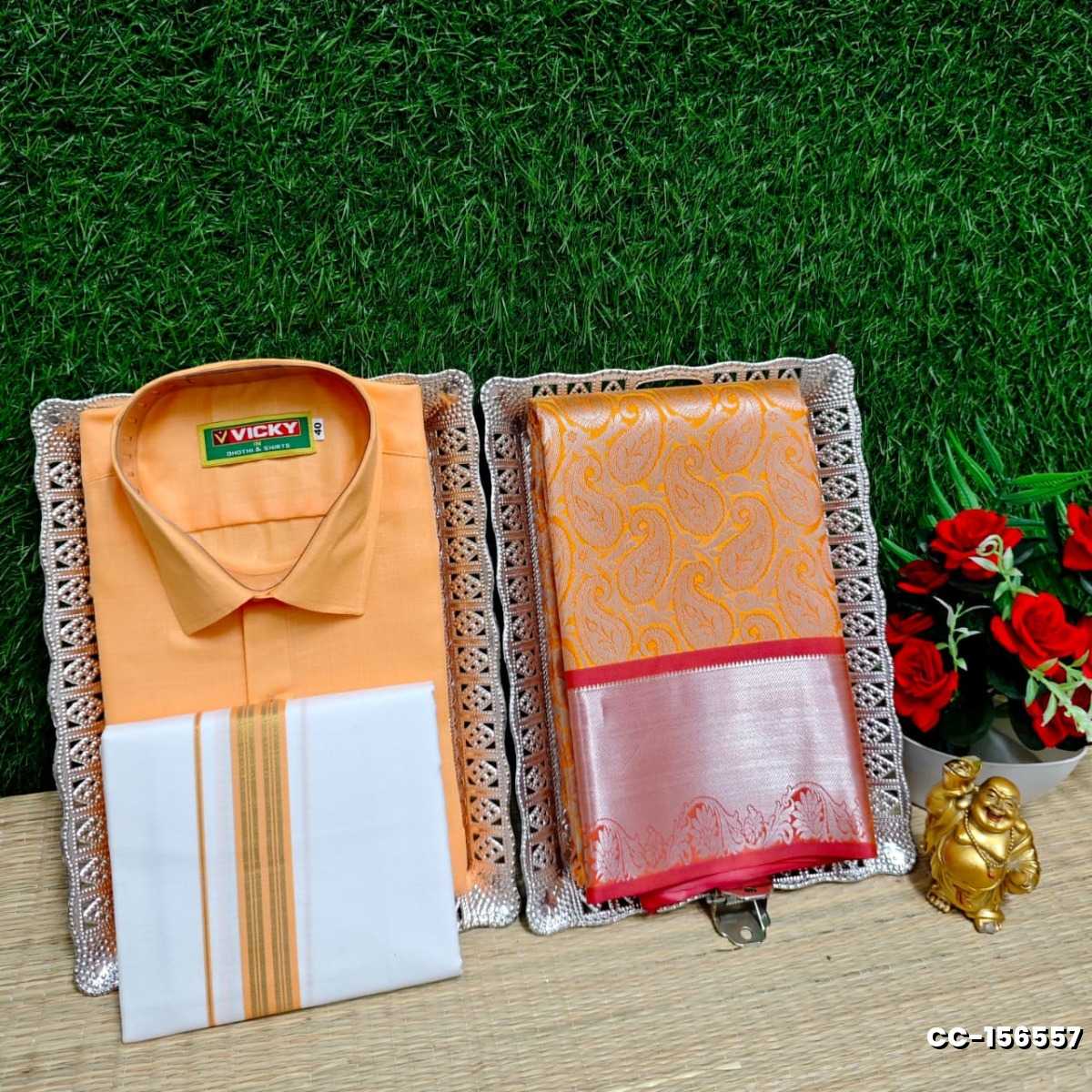 COUPLE COMBO MATCHING AND MATCHING TRADITIONAL SET MATCHING COMBO FOR FESTIVAL SEASONS - LIGHT ORANGE (2)