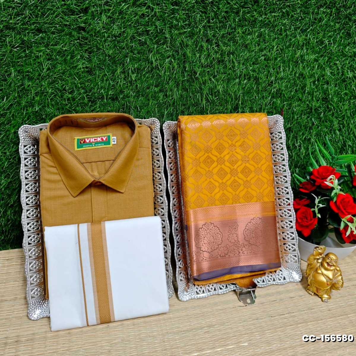 COUPLE COMBO MATCHING AND MATCHING TRADITIONAL SET MATCHING COMBO FOR FESTIVAL SEASONS - TANGERINE COLOUR (2)