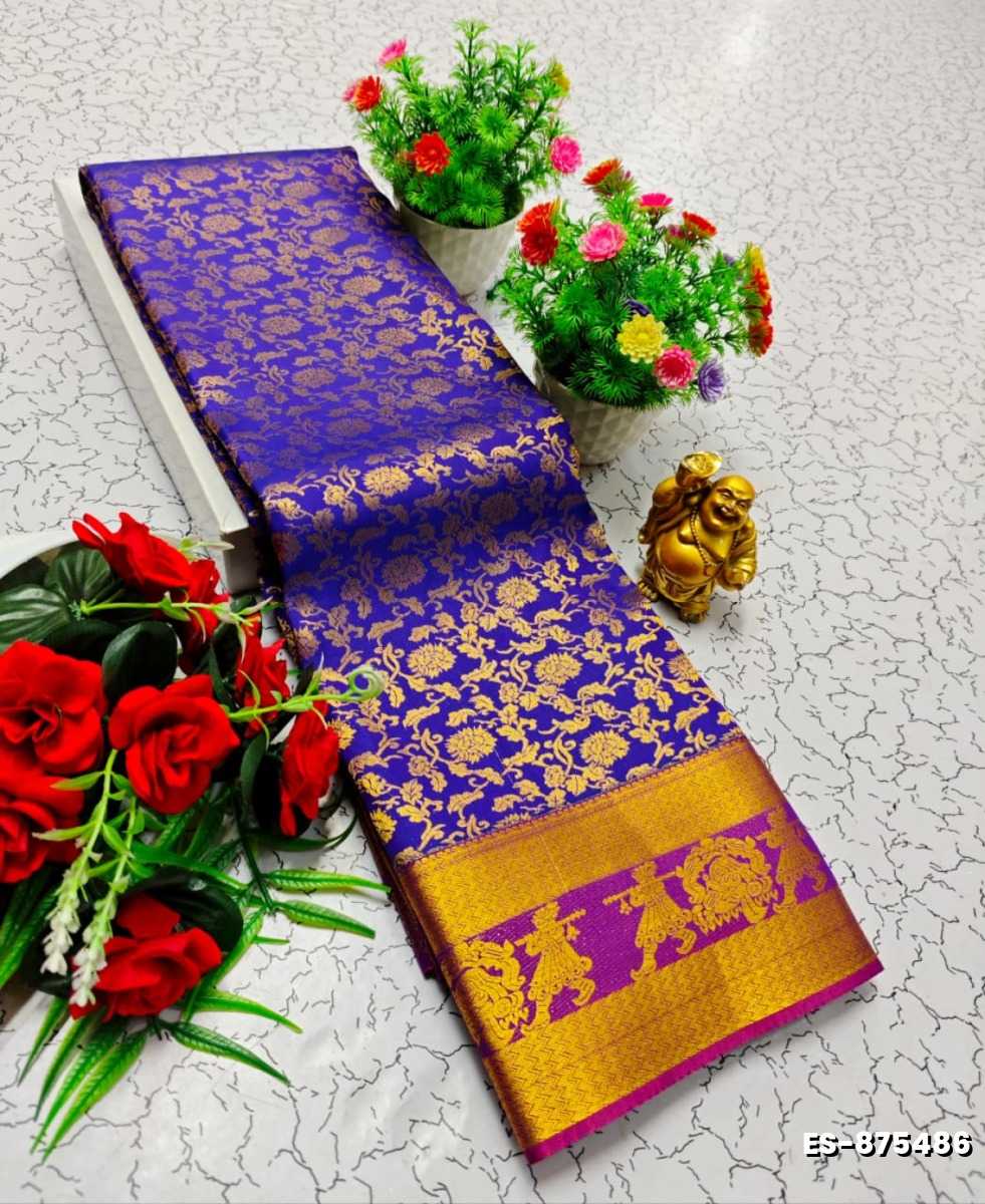 Bridal silk gold silvar and copper zari weave and wedding art silk sarees - R BLUE (4)