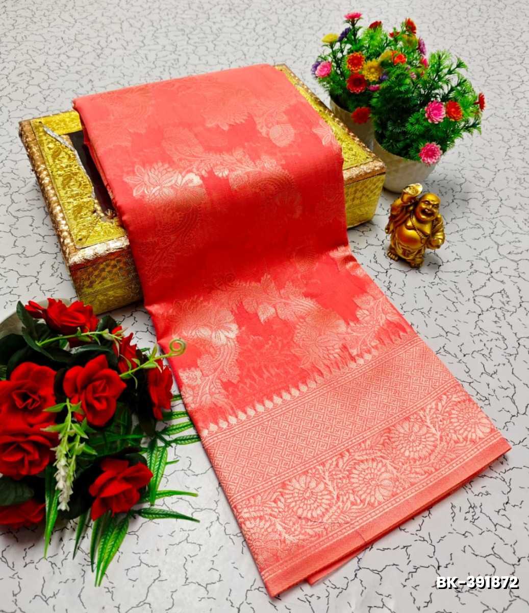 Banarasi with our banarasi cotton fabric — a beautiful fusion of classic artistry and breathable comfort wear saree - CORAL COLOUR (4)