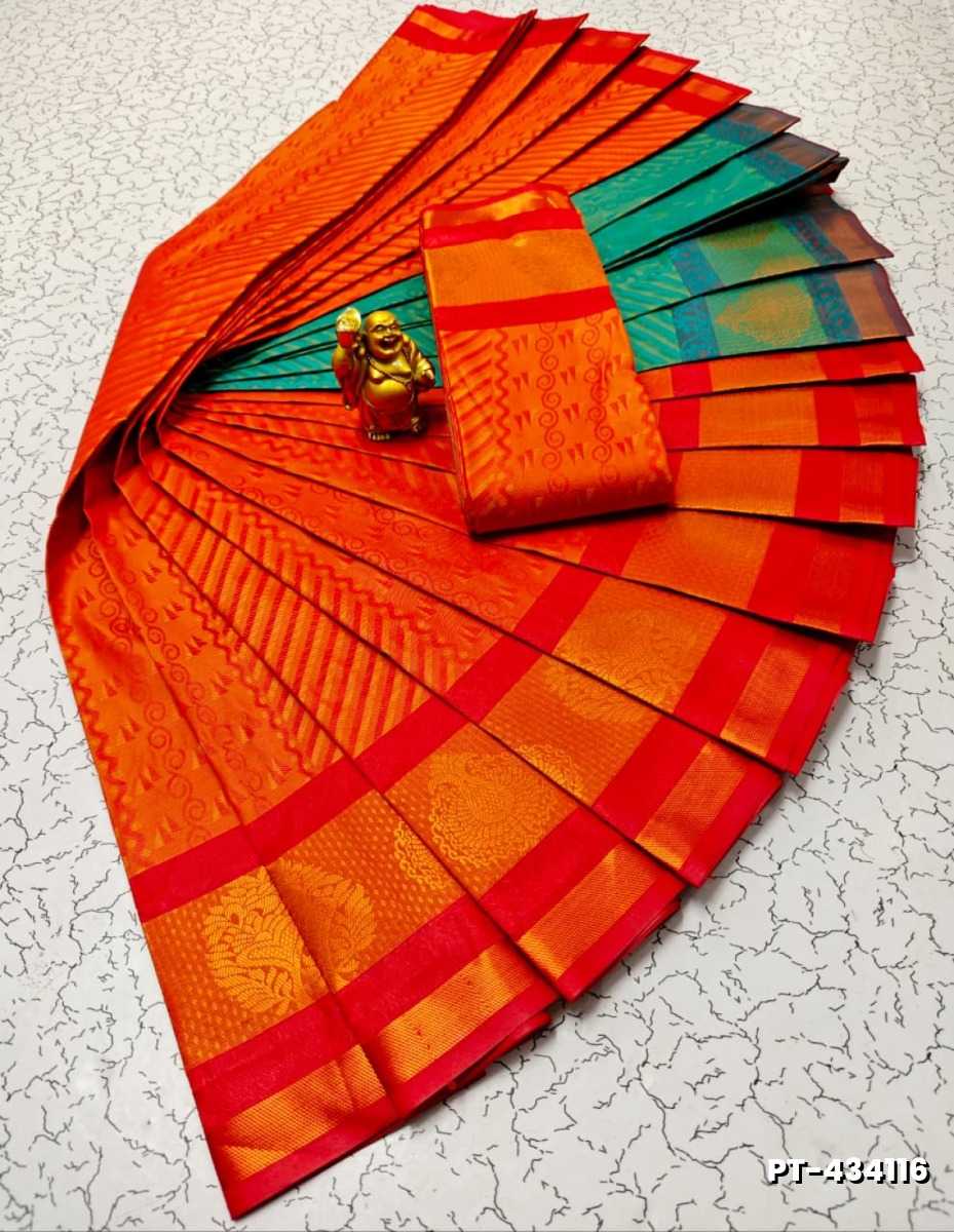 Elampillai Poontamil Saree | Karizma Silk / Soft Silk | 3D Embossed Weave - ORANGE (3)