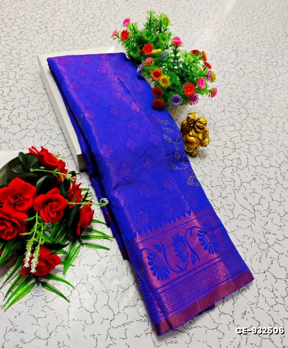 Premium banarasi silk  saree rapier fancy light weight silk type sarees flower design function wear - ROYAL BLUE