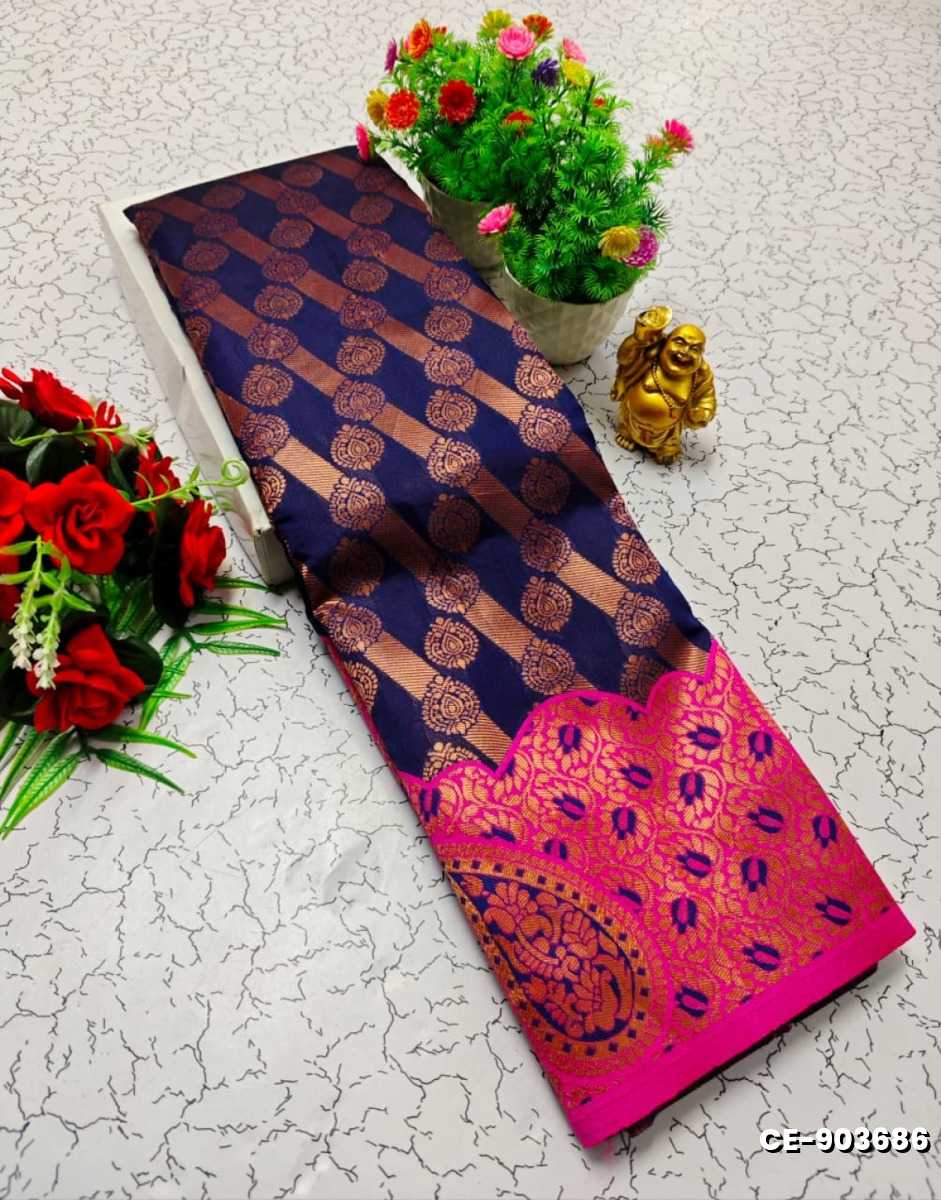 Premium kubera pattu saree rapier fancy light weight silk type sarees flower design function wear - R BLUE