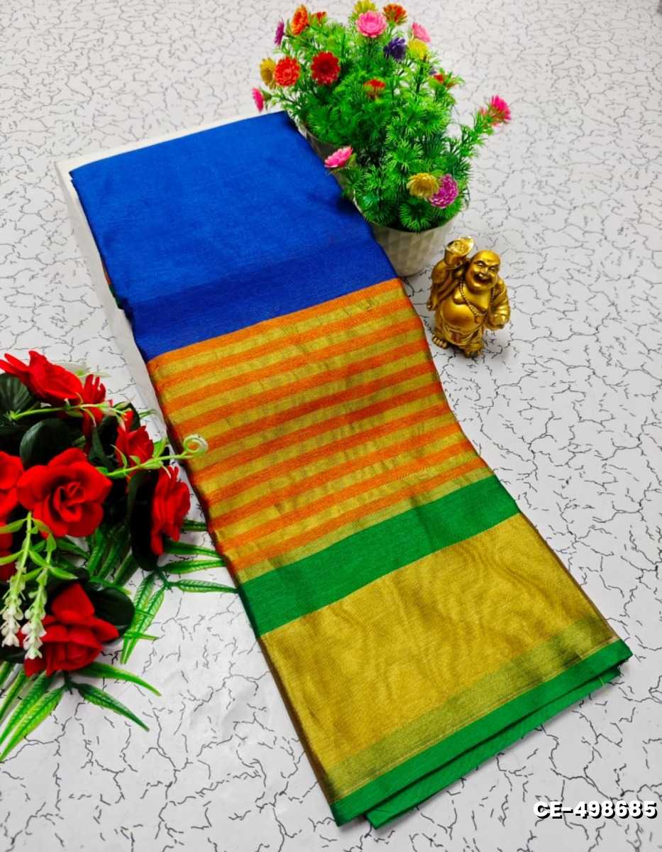 Premium Monika Cotton  saree rapier fancy light weight silk type sarees flower design function wear - BLUE SHADE (1)