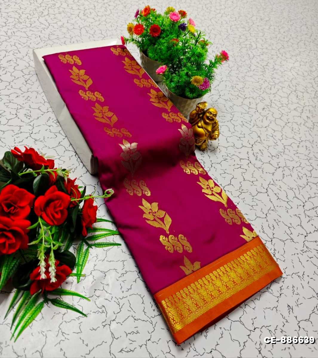 Premium Monika Cotton  saree rapier fancy light weight silk type sarees flower design function wear - VADAMALLI