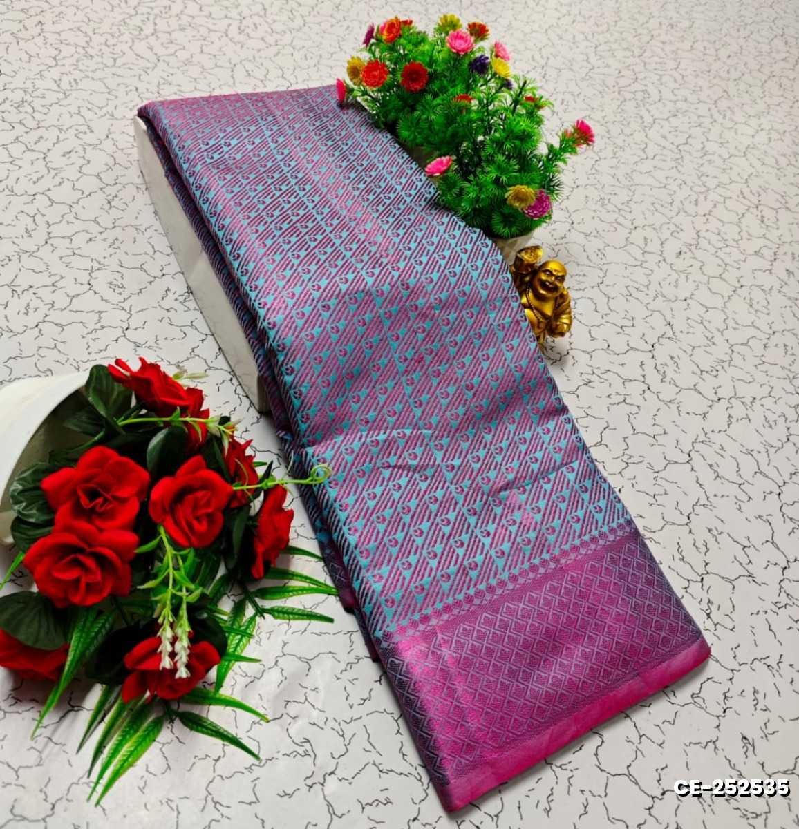 Premium tissue saree rapier fancy light weight silk type sarees flower design function wear - DARK SKY BLUE