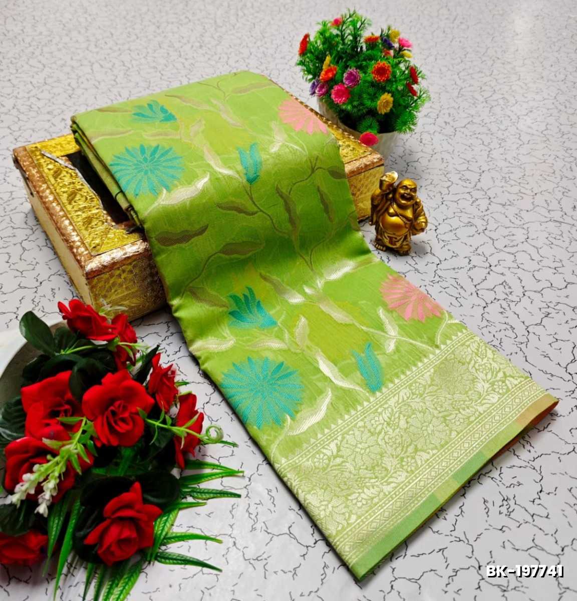 Banaras with our banarasi cotton fabric a beautiful fusion of classic artistry and breathable comfort wear saree - LIGHT GREEN (3)