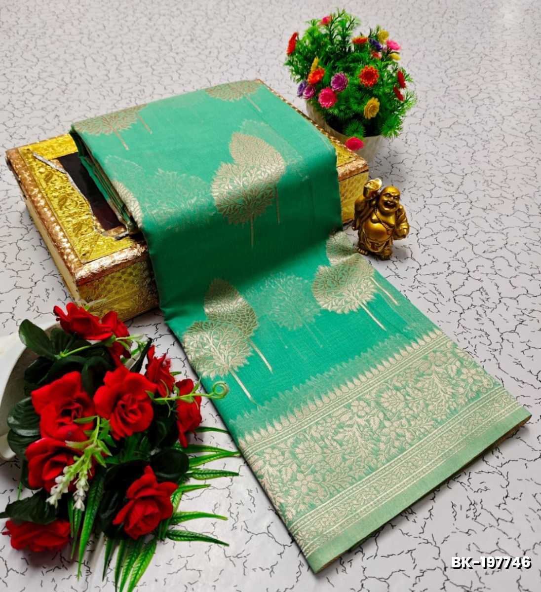 Banaras with our banarasi cotton fabric a beautiful fusion of classic artistry and breathable comfort wear saree - LIGHT GREEN SHADE (3)