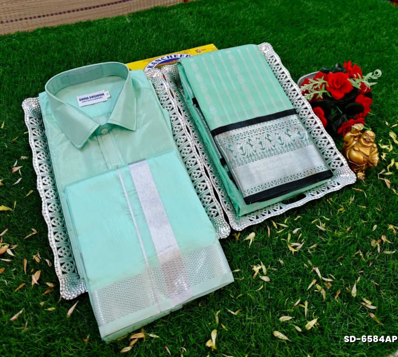 Elegant Silk Dhoti Shirt & Saree Couple Combo coordinated look for special occasions - REXONA (4)