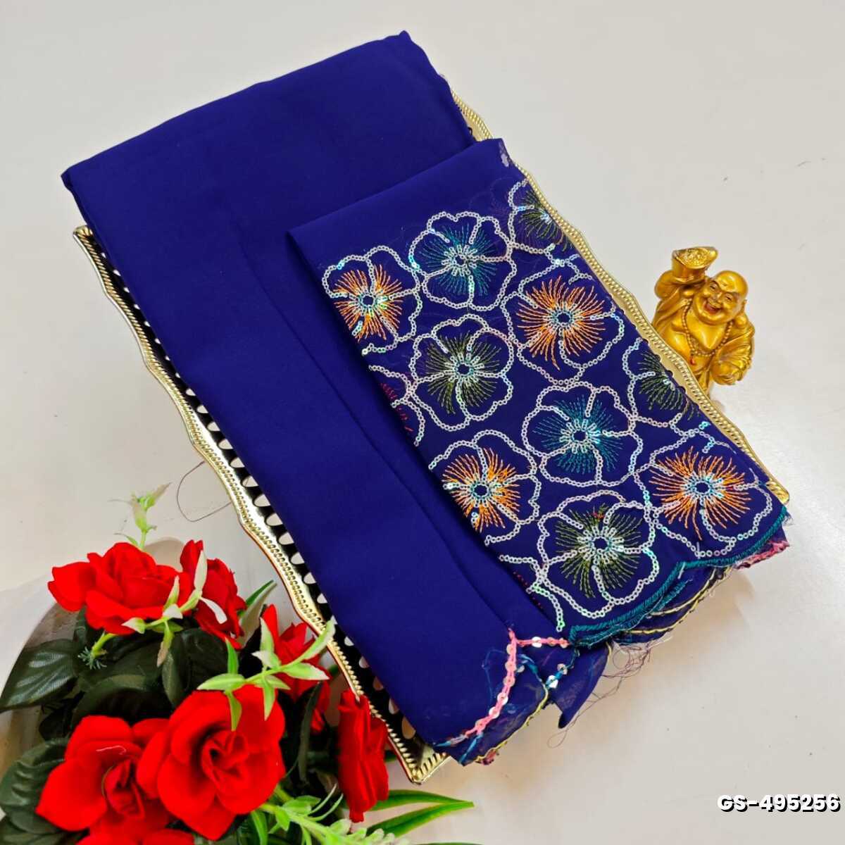 GEORGETTE FANCY SOFT SILK SAREES WITH BLOUSE MODERN FANCY ITEM SAREES - NORMAL  BLUE (3)