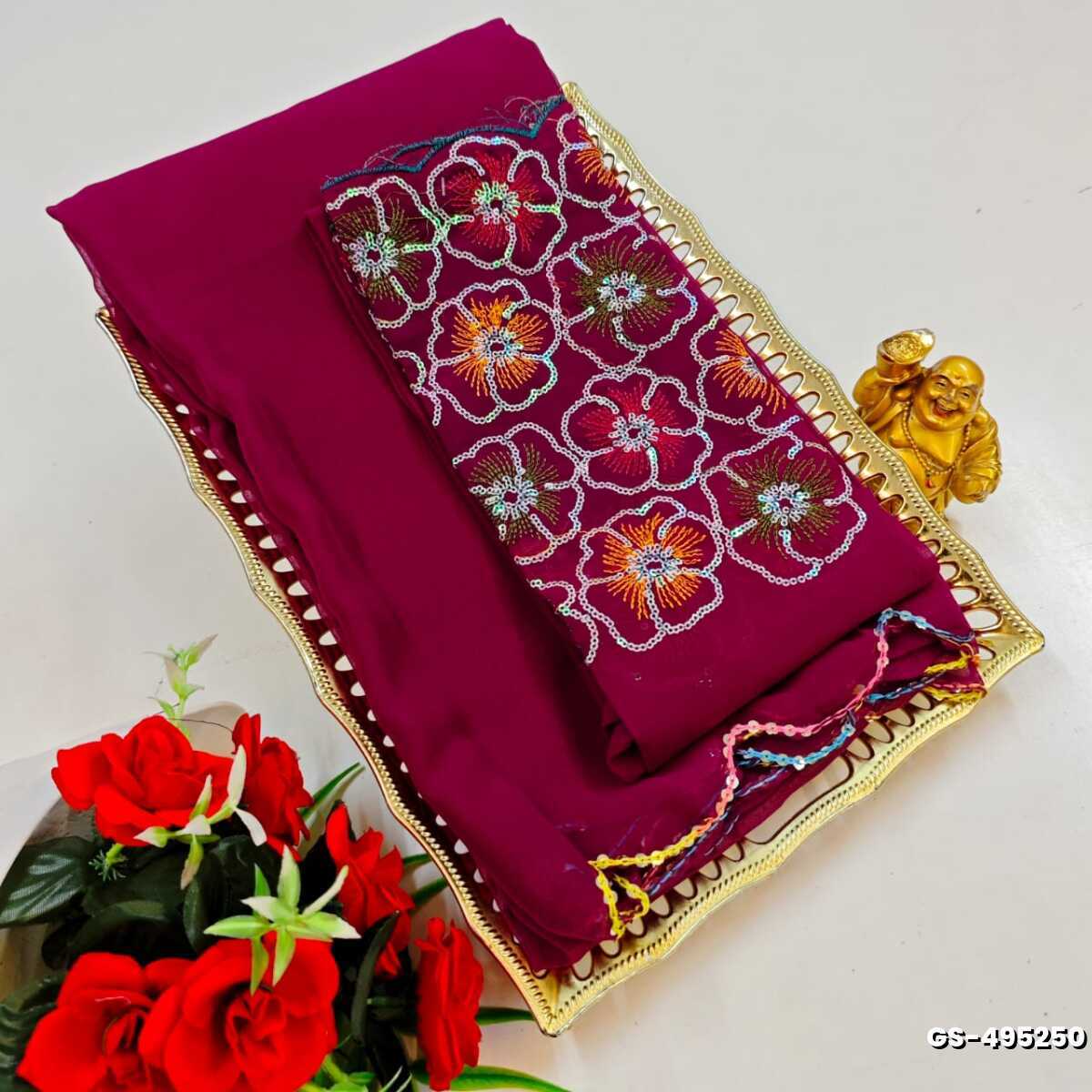 GEORGETTE FANCY SOFT SILK SAREES WITH BLOUSE MODERN FANCY ITEM SAREES - MEJANTA (6)