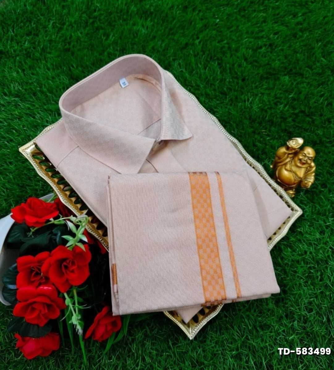 Traditional mens tissue  dhoti shirt  trending collection - COPPER COLOR