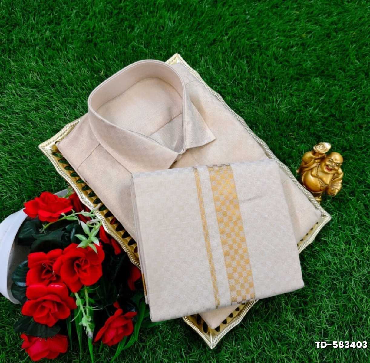 Traditional mens tissue  dhoti shirt  trending collection - GOLD
