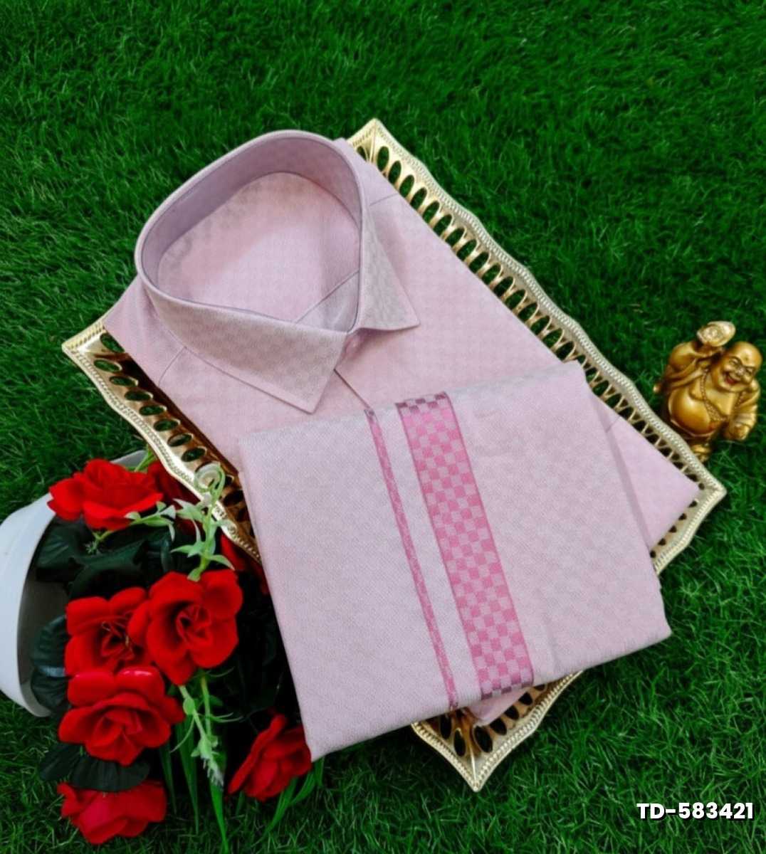 Traditional mens tissue  dhoti shirt  trending collection - BABY PINK