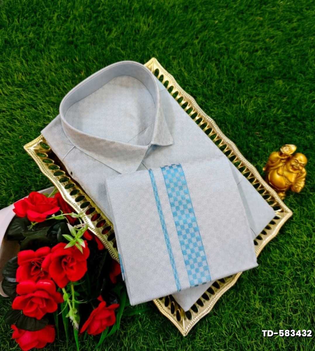 Traditional mens tissue  dhoti shirt  trending collection - LIGHT SKY BLUE