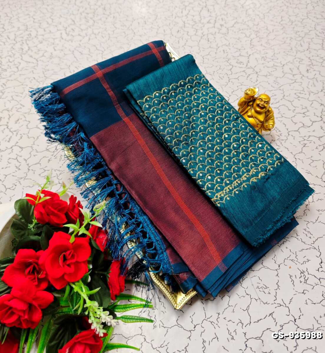GEORGETTE FANCY SOFT SILK SAREES WITH BLOUSE MODERN FANCY ITEM SAREES - PEACKOK BLUE (12)