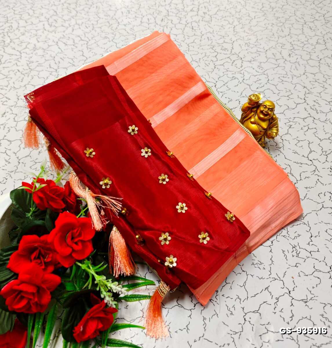 GEORGETTE FANCY SOFT SILK SAREES WITH BLOUSE MODERN FANCY ITEM SAREES - ORANGE (4)