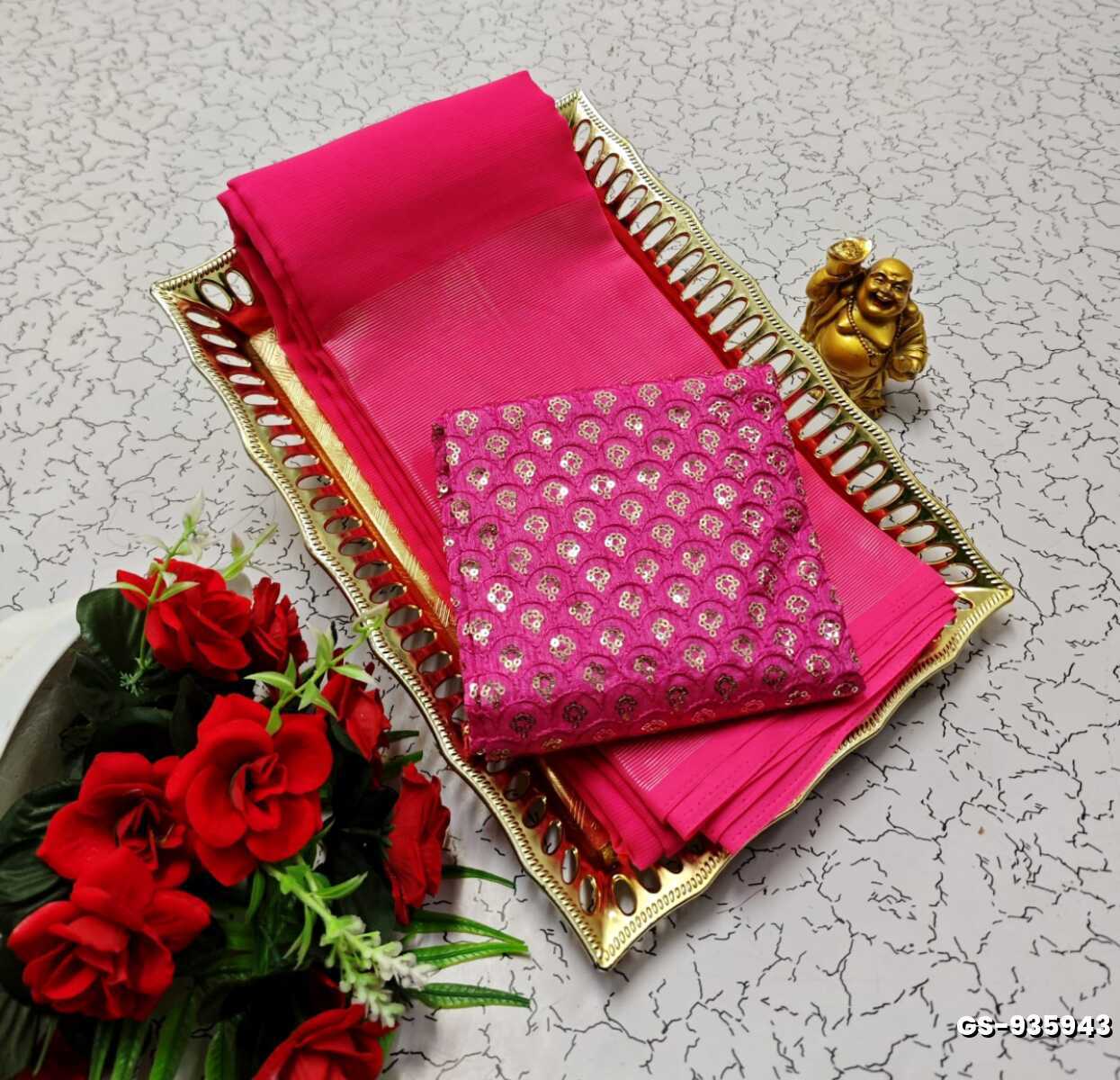 GEORGETTE FANCY SOFT SILK SAREES WITH BLOUSE MODERN FANCY ITEM SAREES - LIGHT PINK (4)